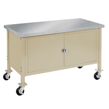 Global Industrial Mobile Cabinet Workbench, Stainless Steel Square Edge, 72inW x 30inD, Tan 249214TN